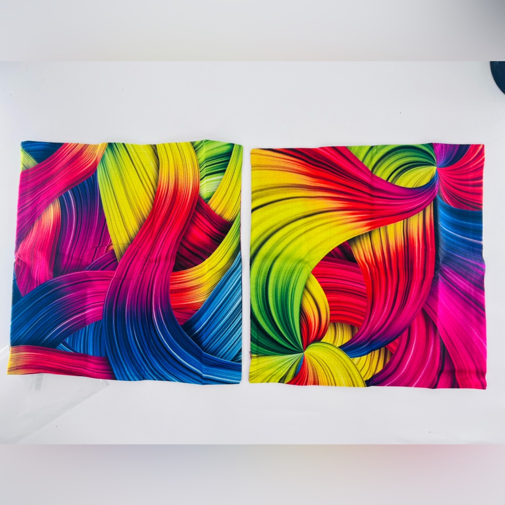 Rainbow Throw Pillow Covers Set of 2 - 18x18 Colorful Abstract Swirl NWT